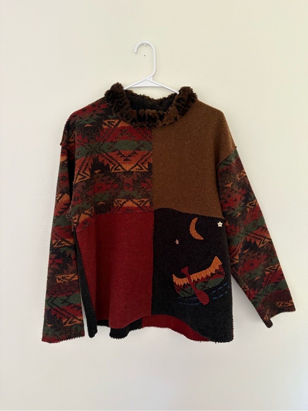 Tasha Polizzi Vintage Patchwork Fleece Pullover Embroidered Sweater Women’s S